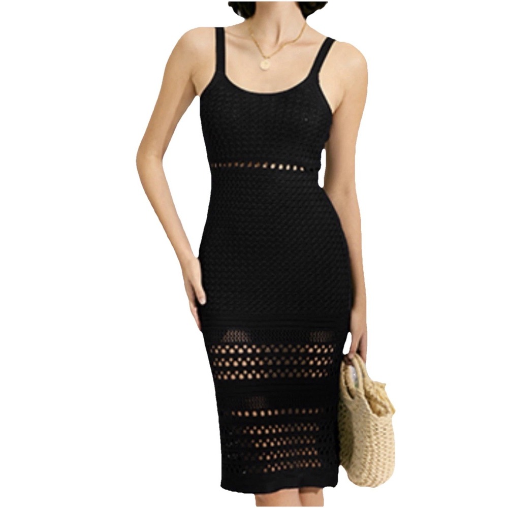 MIHOLL Womens Sz‎ Small Black Crochet Swim Cover Up Beach Dress Y2K Whisygoth